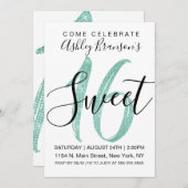 Invitation Fille Blanc Faux Monnaie Turquoise Séquin Parties (Devant / Derrière)