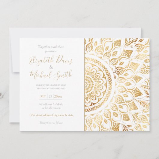 Invitation Fille Blanc Mandala Or Floral (Devant)
