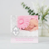 Invitation Fille blanche rose de croix de bijou de photo de (Debout devant)