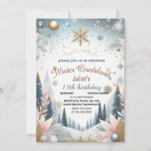 Invitation Fille bleue glacée neige hiver Onederland 13e anni (Devant)