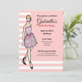 Invitation Fille blonde avec une robe de cocktail à roses ros (Debout devant)