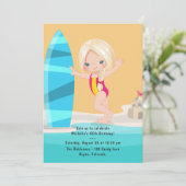 Invitation Fille Blonde Été Plage Anniversaire (Debout devant)