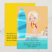Invitation Fille Blonde Été Plage Anniversaire (Devant / Derrière)