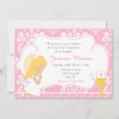 Invitation Fille blonde Première communion Damas (Devant)