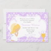 Invitation Fille blonde Première communion Damas (Devant)