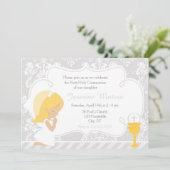 Invitation Fille blonde Première communion Damas (Debout devant)