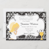 Invitation Fille blonde Première communion Damas (Devant)