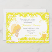 Invitation Fille blonde Première communion Damas (Devant)