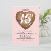 Invitation Fille Blush Gold Parties scintillant Coeur Balloon (Debout devant)