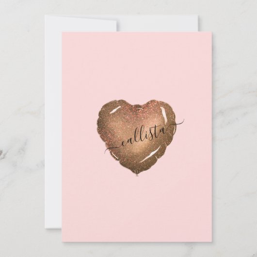 Invitation Fille Blush Gold Parties scintillant Coeur Balloon (Dos)