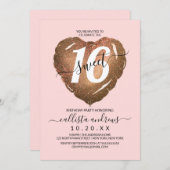 Invitation Fille Blush Gold Parties scintillant Coeur Balloon (Devant / Derrière)