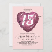 Invitation Fille Blush Parties scintillant rose Coeur Balloon (Devant)