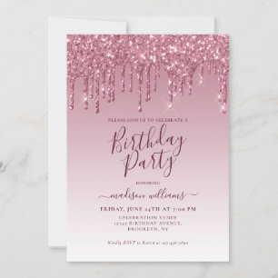 Invitation Fille Blush Parties scintillant rose étincelante g