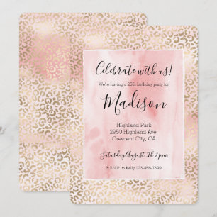 Invitation Fille Blush Pink Glam Empreinte de léopard or