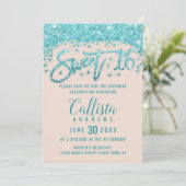 Invitation Fille Blush Rose Aqua Bleu Parties scintillant Dus (Debout devant)