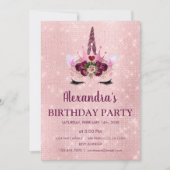 Invitation Fille Blush rose étincelle Unicorne fête d'anniver (Devant)