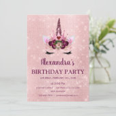 Invitation Fille Blush rose étincelle Unicorne fête d'anniver (Debout devant)