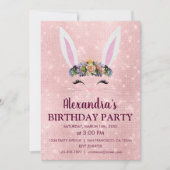 Invitation Fille Blush rose lapin de Pâques fête d'anniversai (Devant)