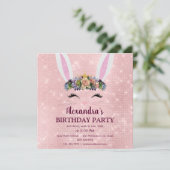 Invitation Fille Blush rose lapin de Pâques fête d'anniversai (Debout devant)