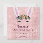 Invitation Fille Blush rose lapin de Pâques fête d'anniversai (Devant)