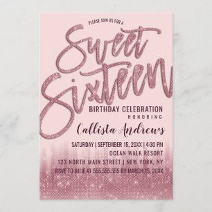 Invitation Fille Blush rose Parties scintillant Typographie S