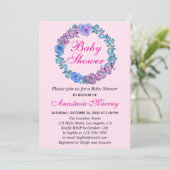 Invitation Fille Blush rose violet Baby shower de couronne fl (Debout devant)