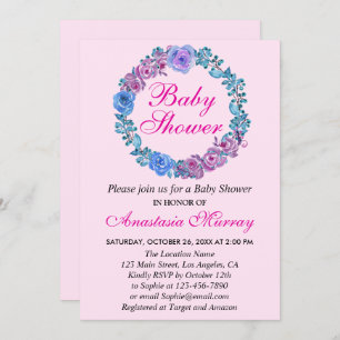 Invitation Fille Blush rose violet Baby shower de couronne fl