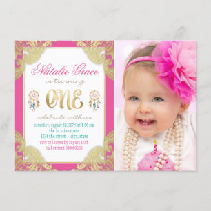 Invitation Fille Bohème Premier Anniversaire