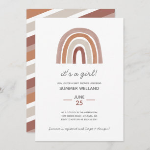 Invitation Fille Boho Aquarelle Baby shower arc-en-ciel