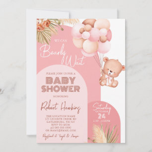 Invitation Fille Boho Arch Teddy Bear Bearly Wait Baby shower