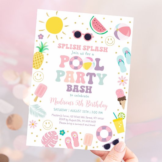 Invitation Fille Boho Hippie Pool Party Anniversaire