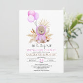 Invitation Fille Boho rose Teddy Bear Baby shower d'attente (Debout devant)