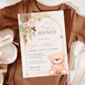 Invitation Fille Boho Teddy Ours Baby shower rose