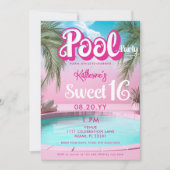 Invitation Fille Bright Hot Pink Pool Party Sweet 16 Seteen (Devant)