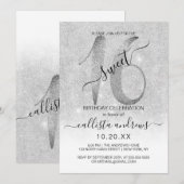 Invitation Fille brillante argent blanc Parties scintillant O (Devant / Derrière)