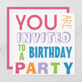 Invitation Fille brillante Couleurs Ado Tween fête d'annivers (Devant / Derrière)