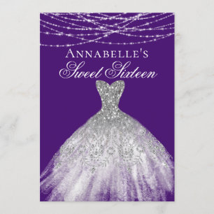 Invitation Fille brillante violette avec robe diamant doux 16