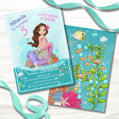 Invitation Fille Brunette Pink Mermaid fête d'anniversaire
