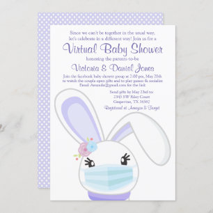 Invitation Fille Bunny Mask Mail Baby shower virtuel