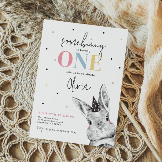 Invitation Fille Bunny Première fête d'anniversaire