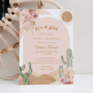 Invitation Fille Cactus Désert Baby Shower Sud-Ouest