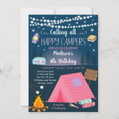 Invitation Fille Camping S'mores Sleepover Anniversaire (Devant)