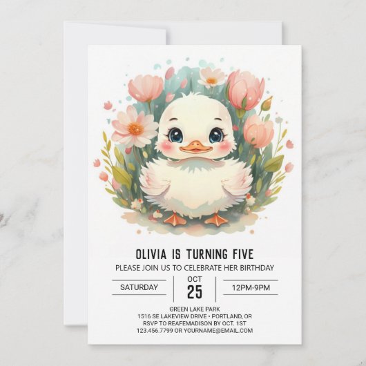 Invitation Fille canard moderne Anniversaire (Devant)