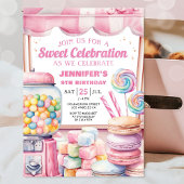 Invitation Fille Candy Land Retro Rose Sweets Anniversaire