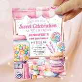 Invitation Fille Candy Land Retro Rose Sweets Anniversaire