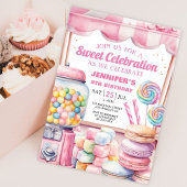 Invitation Fille Candy Land Retro Rose Sweets Anniversaire