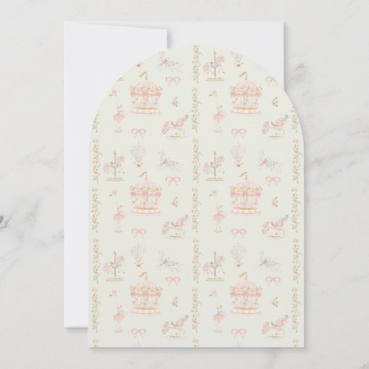 Invitation Fille Carousel Fairytale Sage Arch fête d'annivers (Dos)