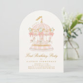 Invitation Fille Carrousel Conte de Fées Crème Arche Fête d'a (Debout devant)