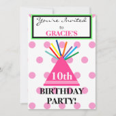 Invitation Fille Casquette de fête d'anniversaire Pois roses (Devant)