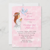 Invitation Fille catholique avec la colombe Première communio (Devant)
